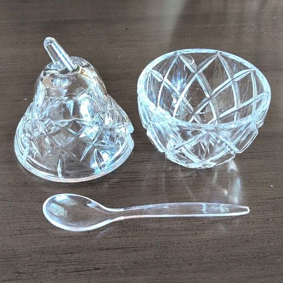 Vintage Clear Glass Pear Shaped Jam Jar Condiment Serving Dish with Spoon - Picture 4 of 10